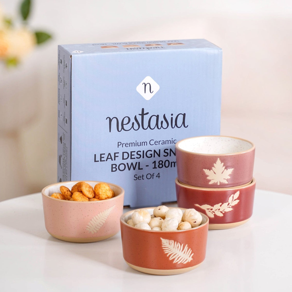 Autumn Leaf Ceramic Snack Bowl Set Of 4 180ml Nestasia