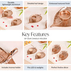 Luxe Metal Leaf Tealight And Incense Holder Set Of 2 In Festive Gift Box Nestasia