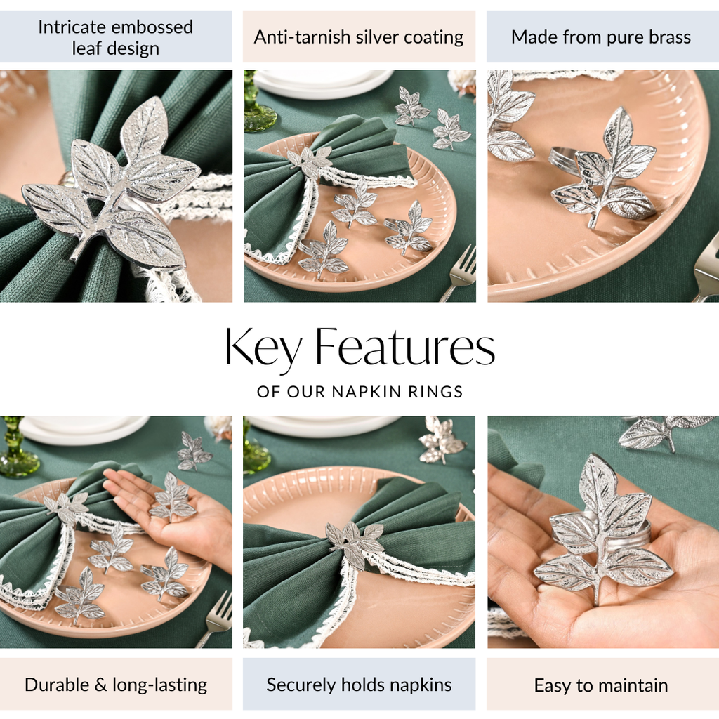 Leaf Pure Brass Napkin Ring Set Of 6 Silver Nestasia