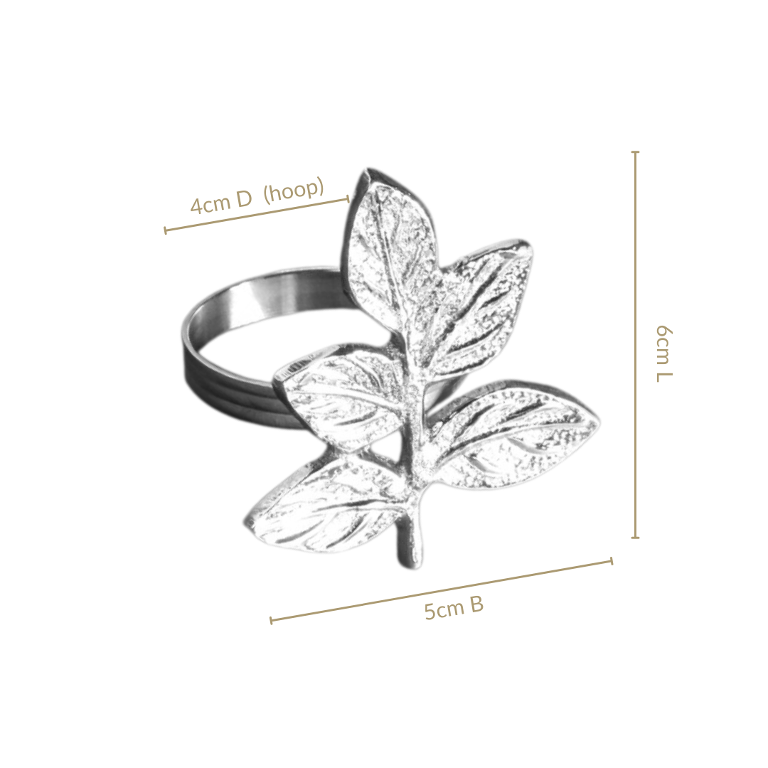 Leaf Pure Brass Napkin Ring Set Of 6 Silver Nestasia