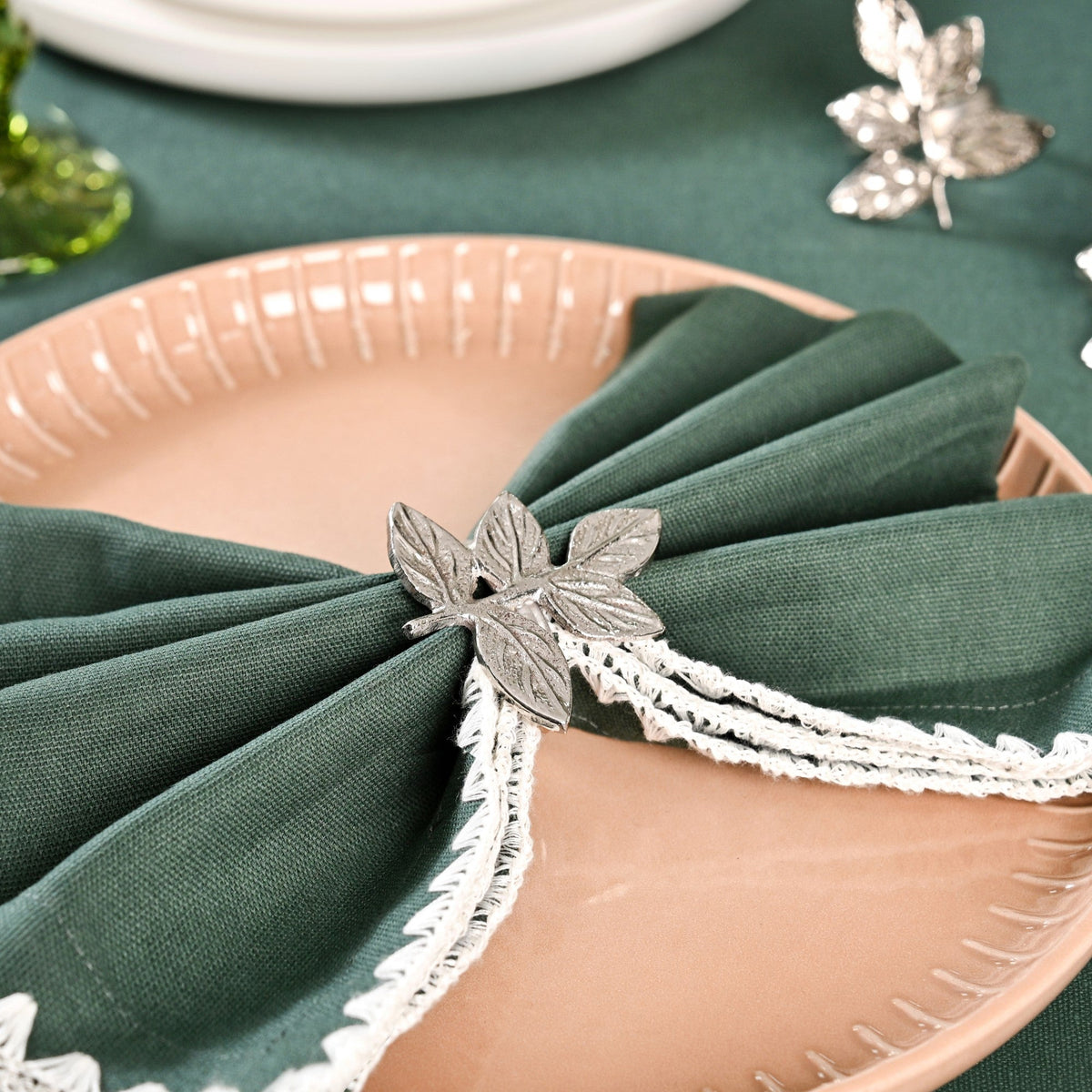 Leaf Pure Brass Napkin Ring Set Of 6 Silver Nestasia
