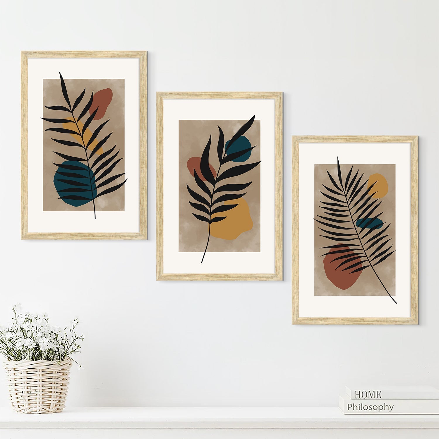 Leaf Abstract Art Paintings, Painting For Wall Living Room, Set of 3 AXIII-29-LEF ArtX