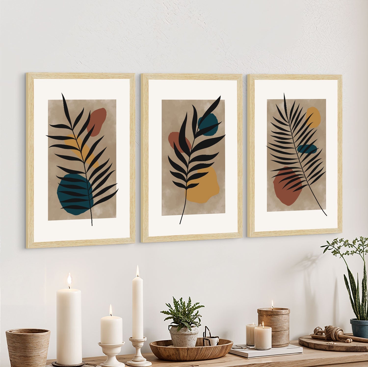 Leaf Abstract Art Paintings, Painting For Wall Living Room, Set of 3 AXIII-29-LEF ArtX