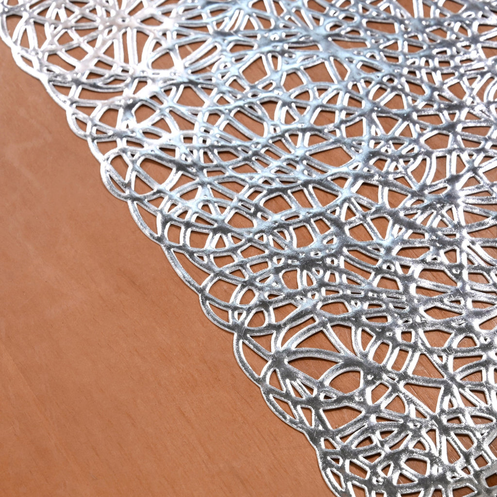 Modern Laser Cut Style Silver Table Runner Silver 92x35cm Nestasia