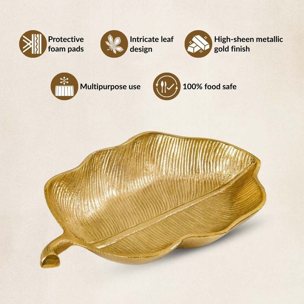 Leaf Metal Platter Gold Set Of 2 Nestasia