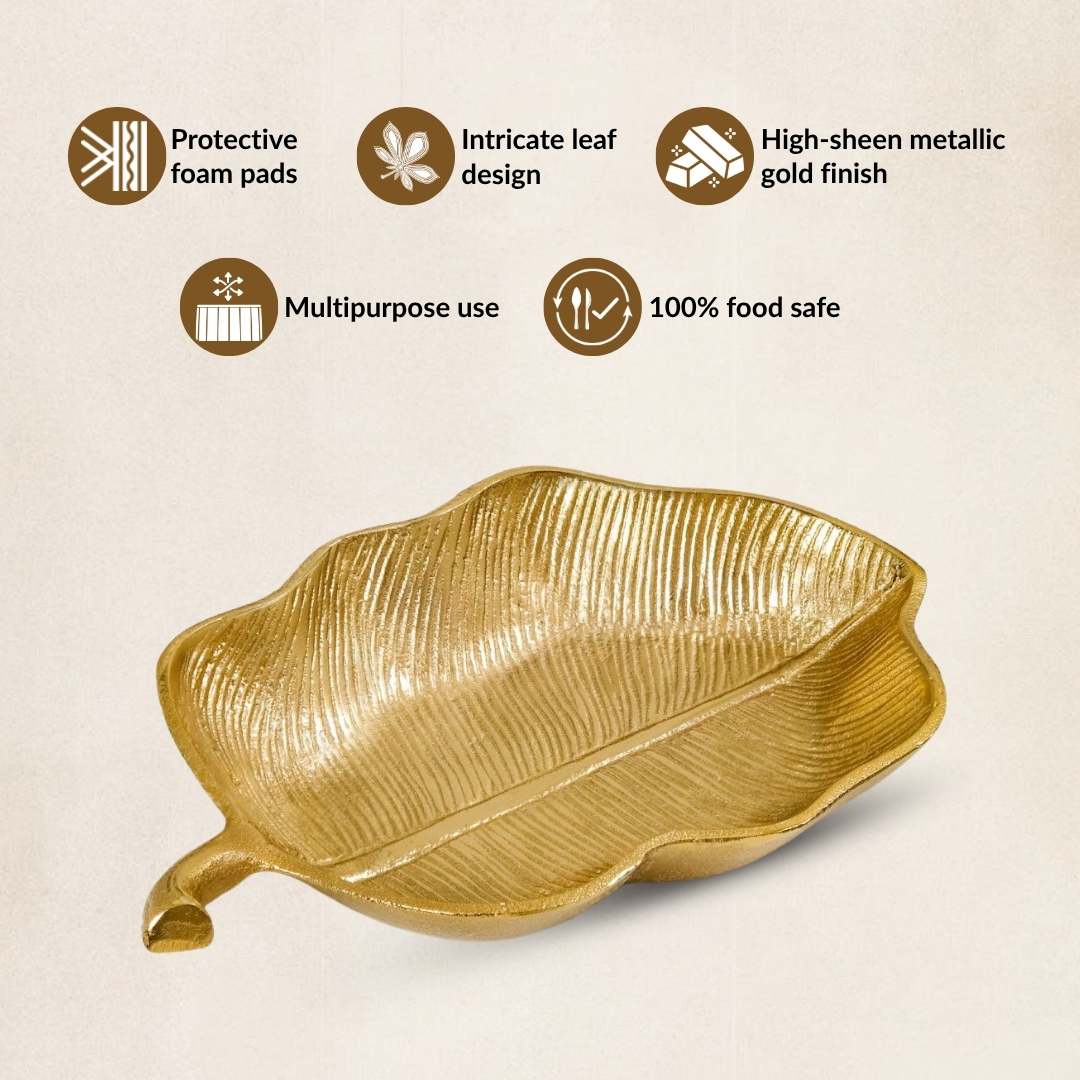 Leaf Metal Platter Gold Set Of 2 Nestasia
