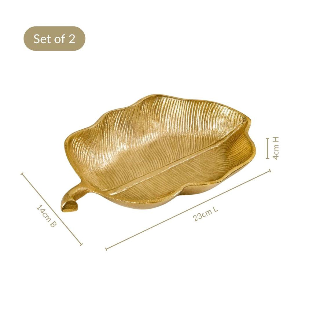 Leaf Metal Platter Gold Set Of 2 Nestasia