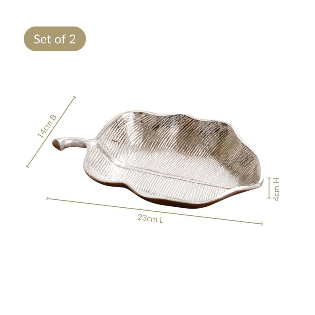 Leaf Metal Platter Silver Set Of 2 Nestasia