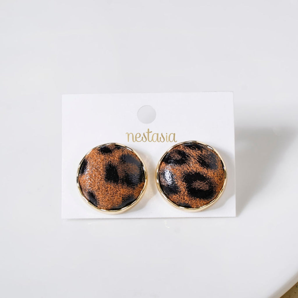 Leopard Print Studs Gold Nestasia
