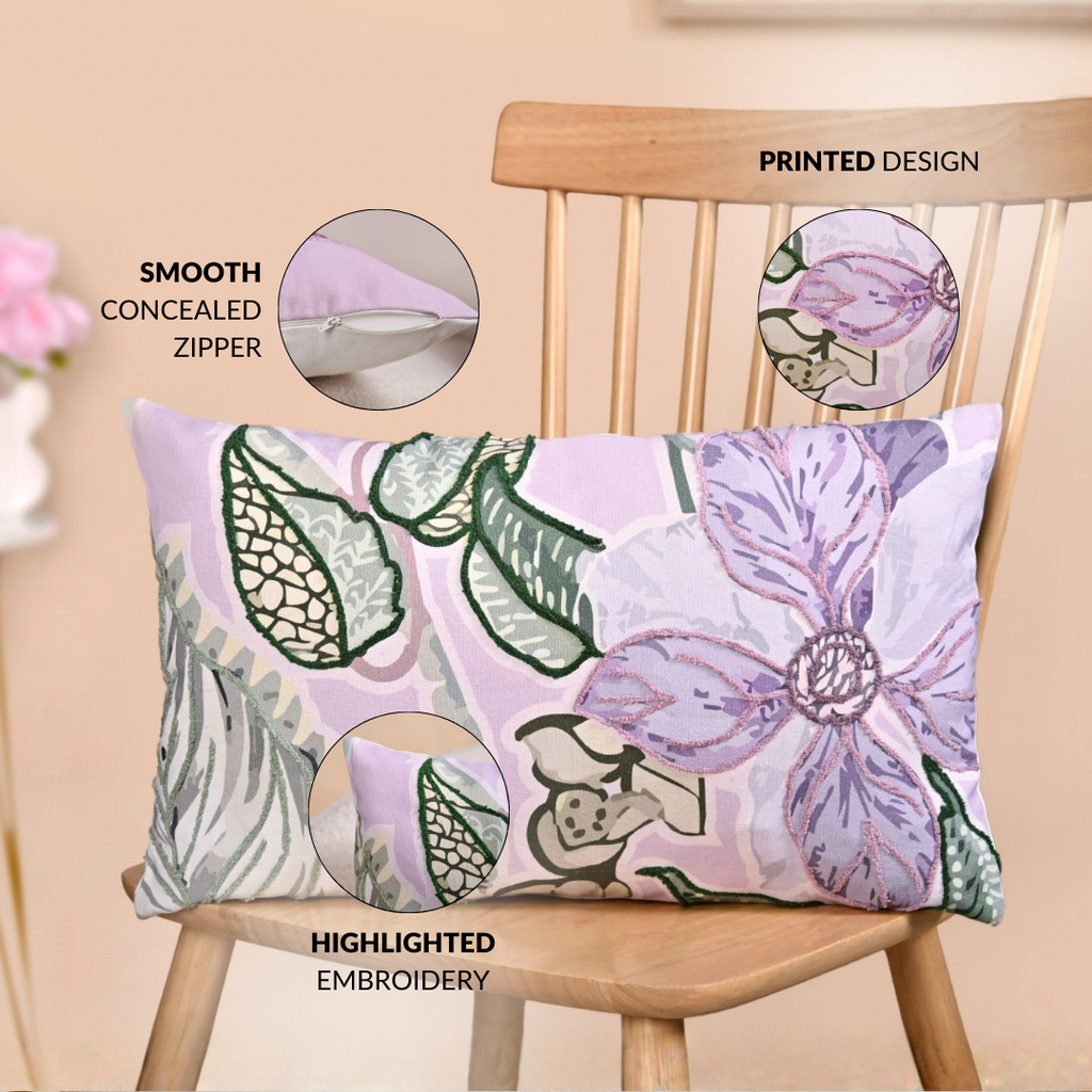 Lilac Bloom Embroidered Cushion Cover 50x30cm Nestasia