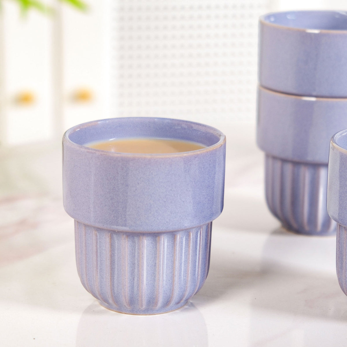 Snugsy Lilac Stackable Ceramic Cup Set Of 4 280ml Nestasia