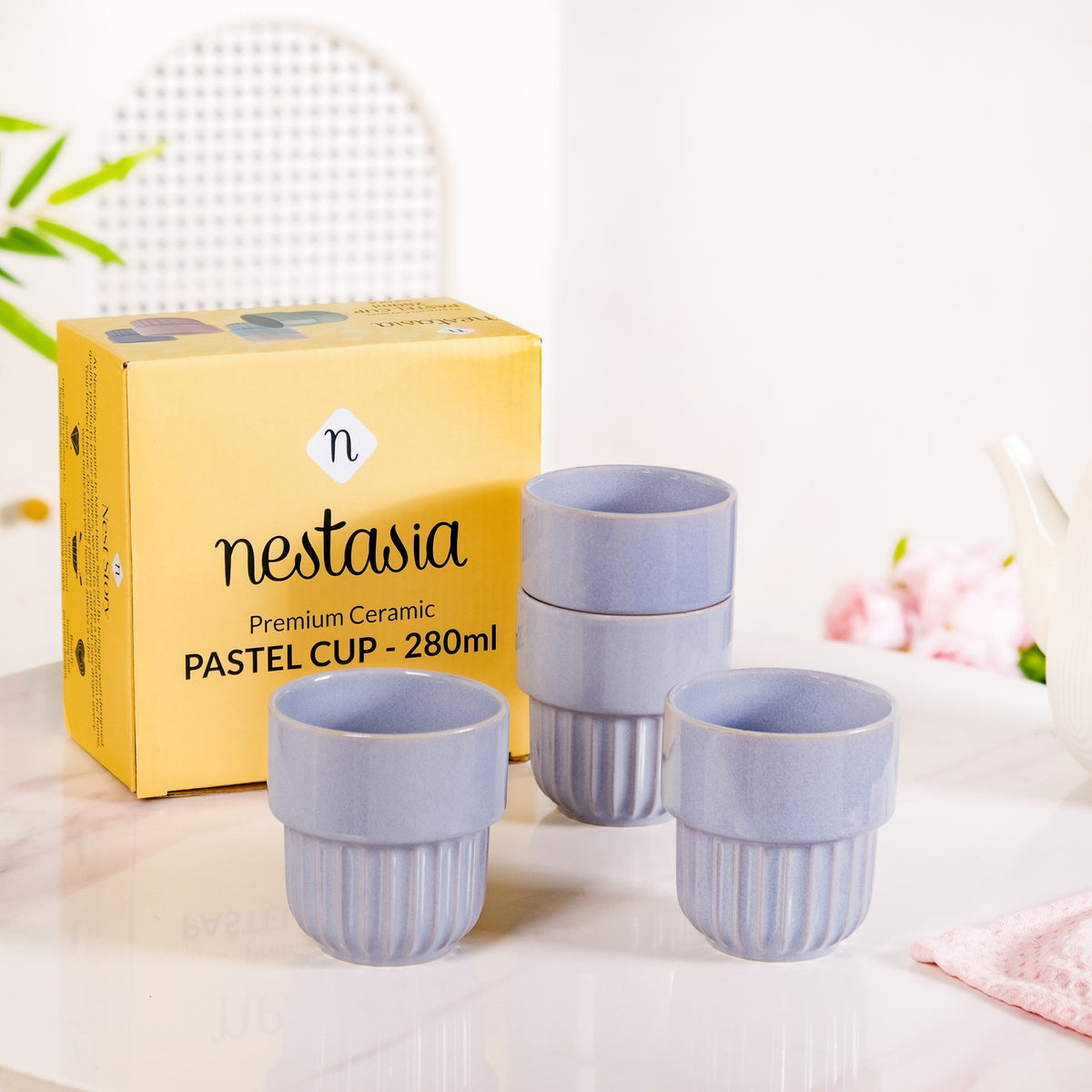 Snugsy Lilac Stackable Ceramic Cup Set Of 4 280ml Nestasia