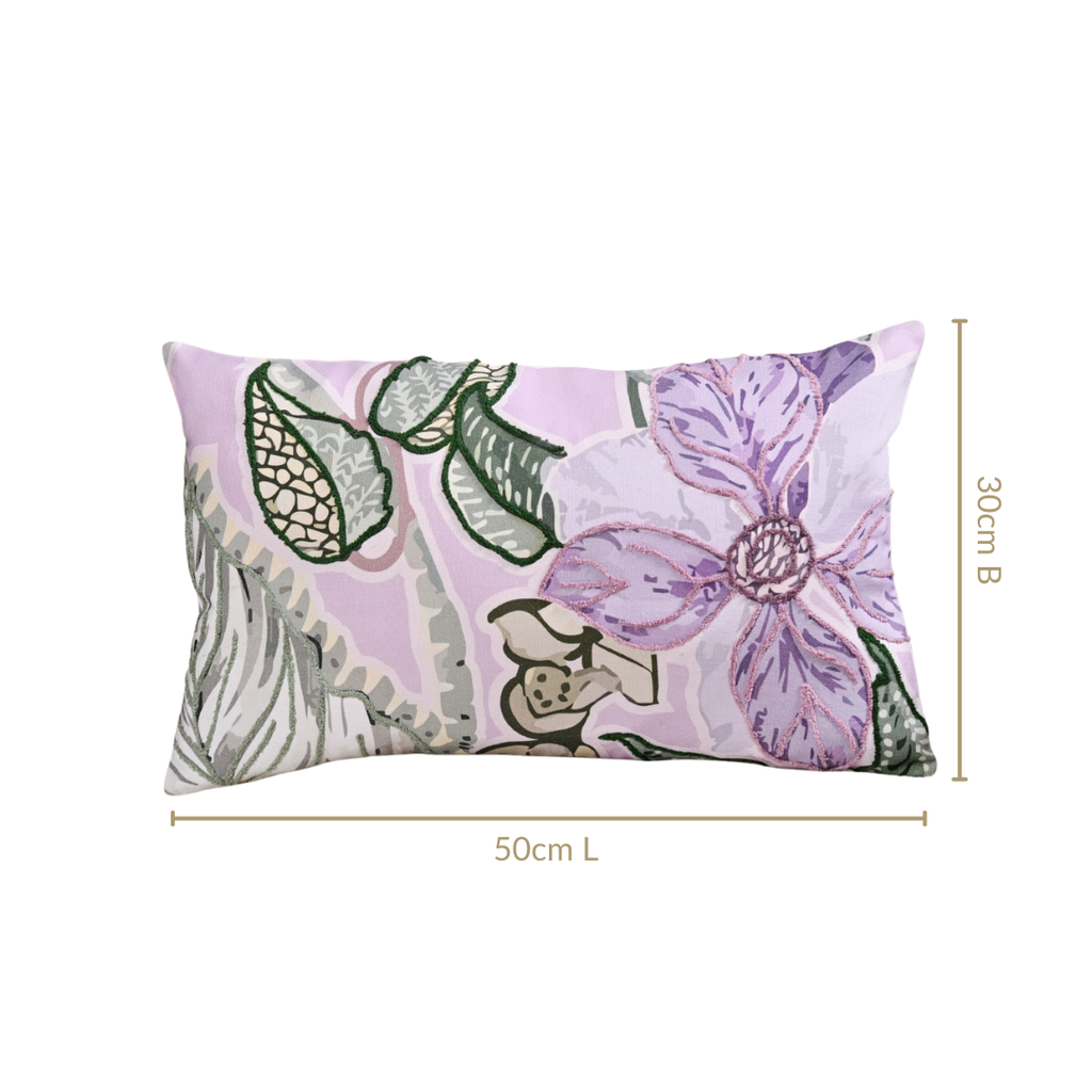 Lilac Bloom Embroidered Cushion Cover 50x30cm Nestasia
