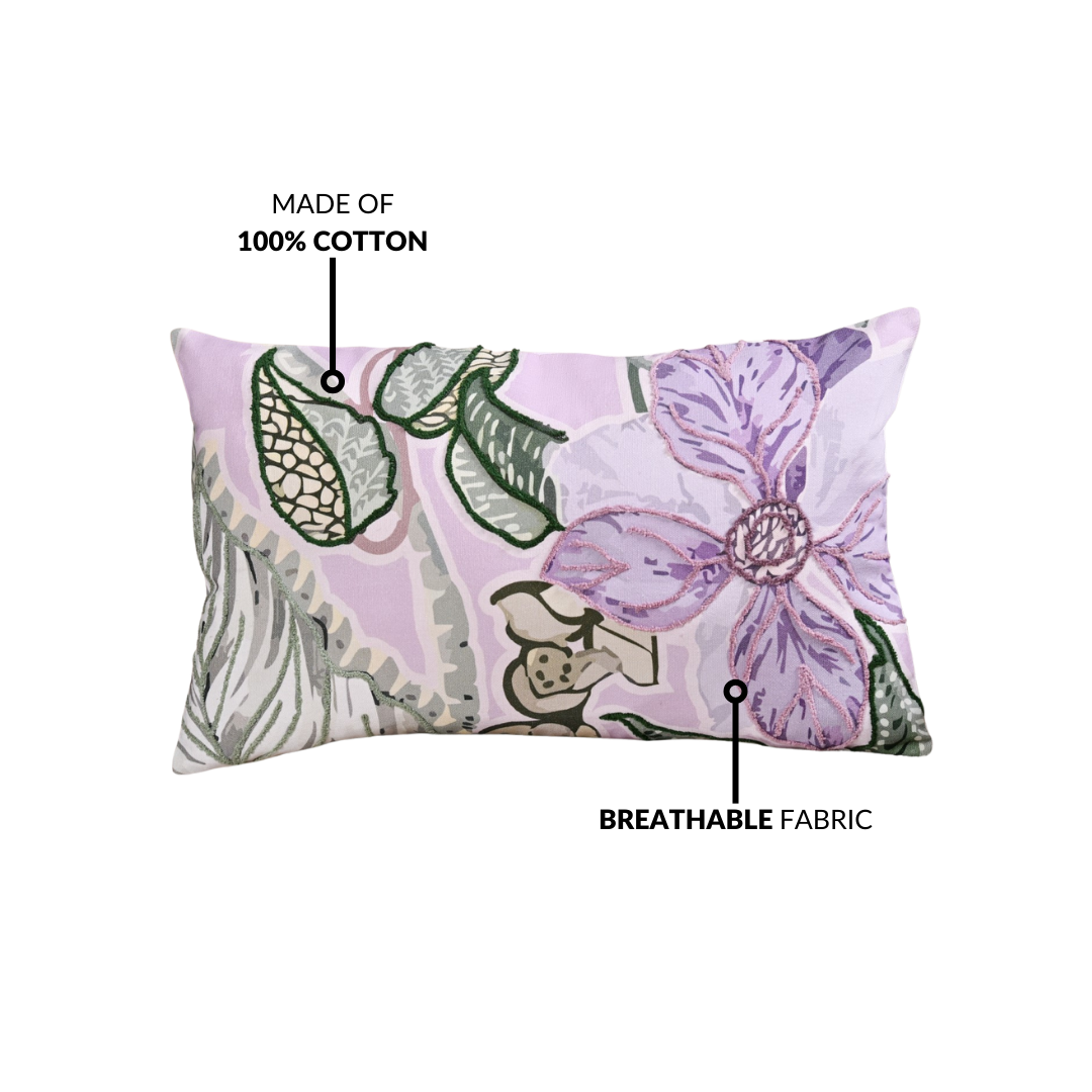 Lilac Bloom Embroidered Cushion Cover 50x30cm Nestasia
