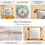 Lion Embroidered Cotton Kids Cushion Cover 42x42cm Nestasia