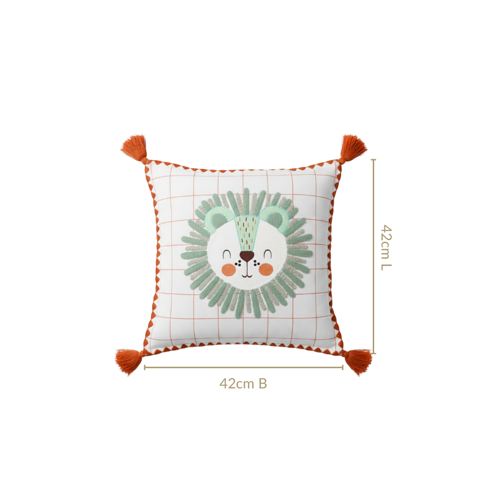 Lion Embroidered Cotton Kids Cushion Cover 42x42cm Nestasia