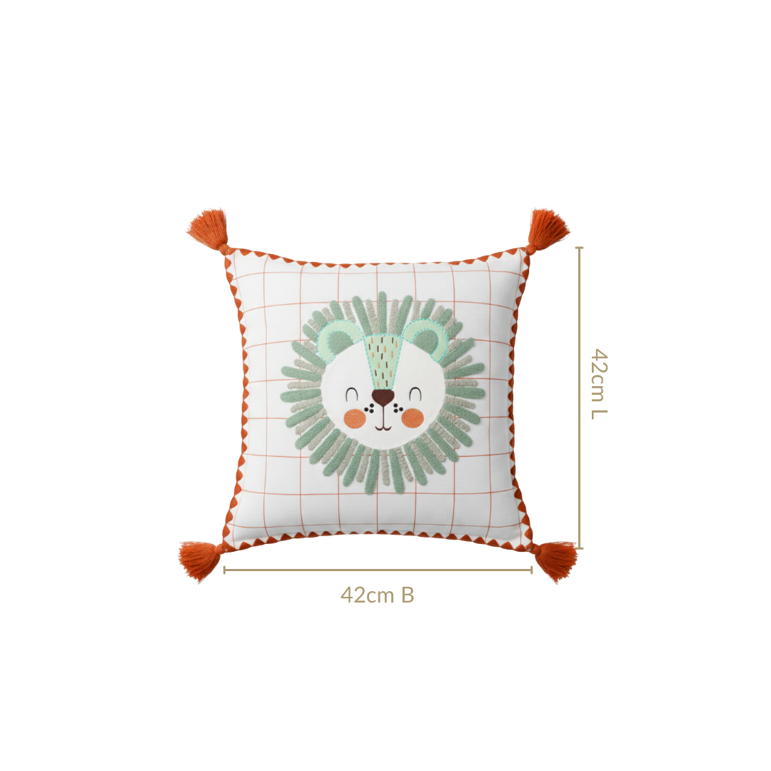 Lion Embroidered Cotton Kids Cushion Cover 42x42cm Nestasia