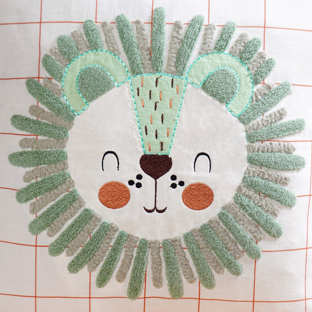 Lion Embroidered Cotton Kids Cushion Cover 42x42cm Nestasia
