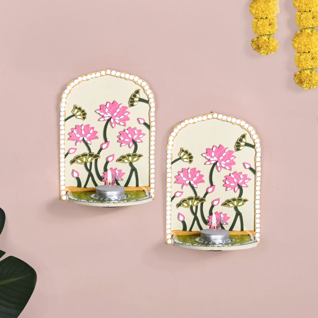 Lippan Wall Tealight Candle Holder With Mirror Work Set Of 2 Nestasia