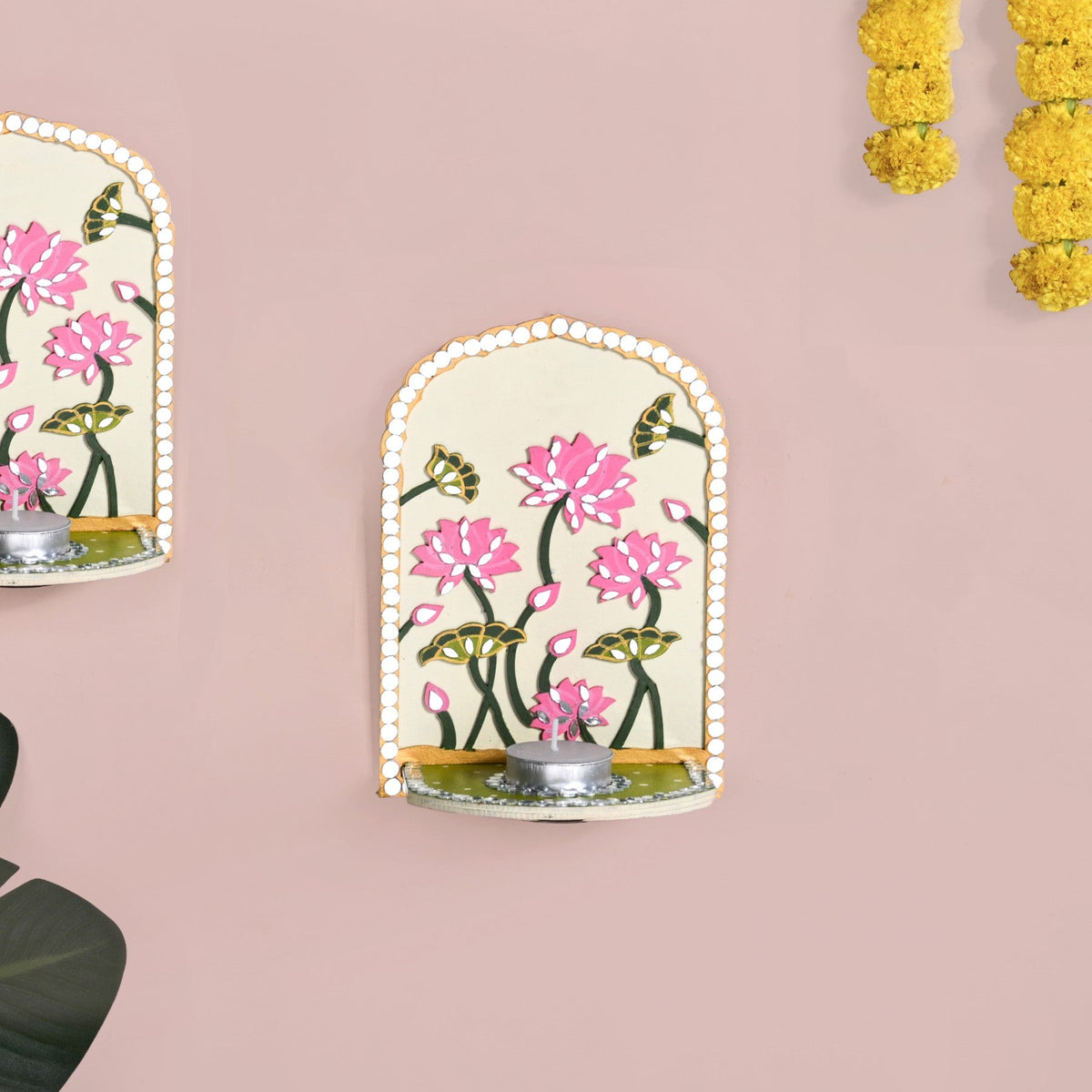 Lippan Wall Tealight Candle Holder With Mirror Work Set Of 2 Nestasia