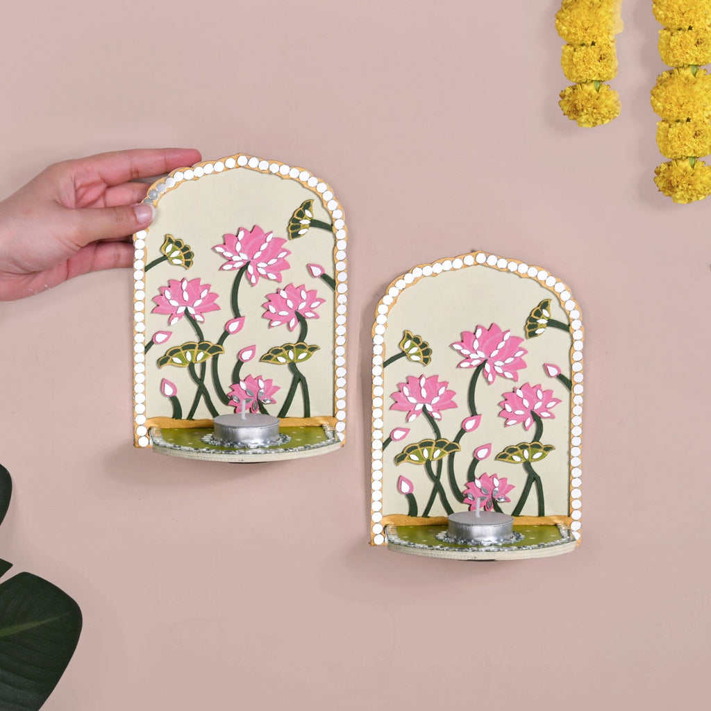 Lippan Wall Tealight Candle Holder With Mirror Work Set Of 2 Nestasia