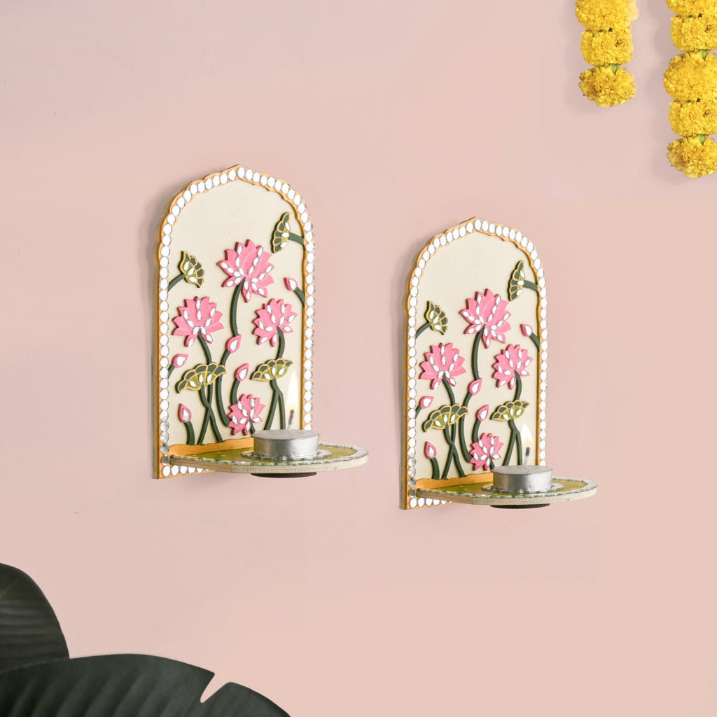 Lippan Wall Tealight Candle Holder With Mirror Work Set Of 2 Nestasia