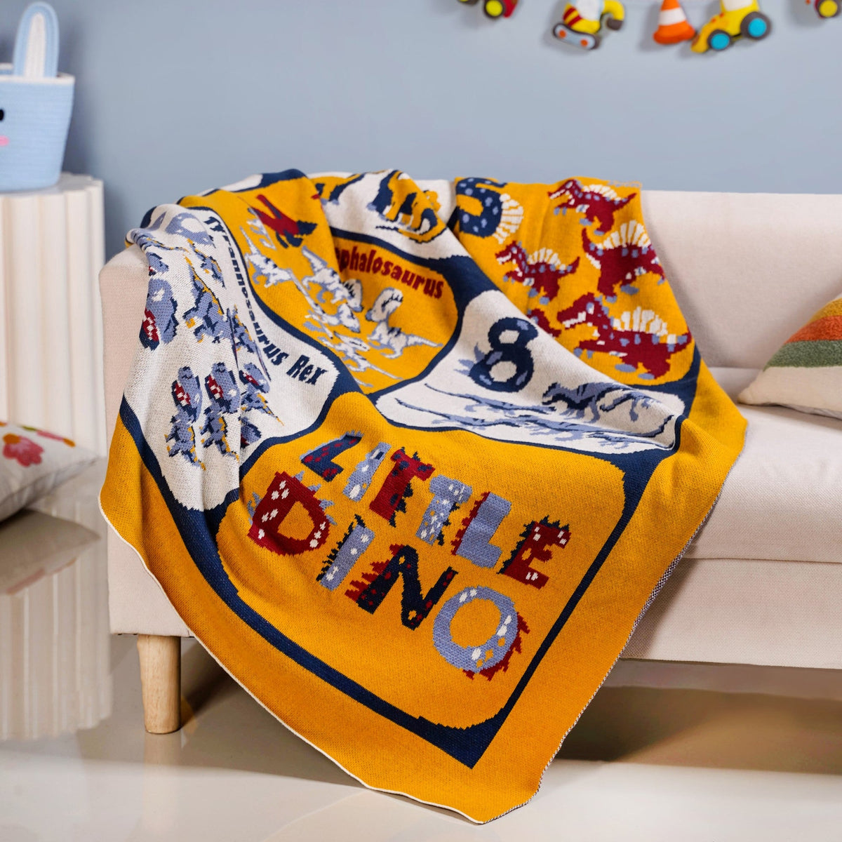 Dinosaur One To Ten Counting Knitted Kids Cotton Throw Blanket 159x124cm Nestasia