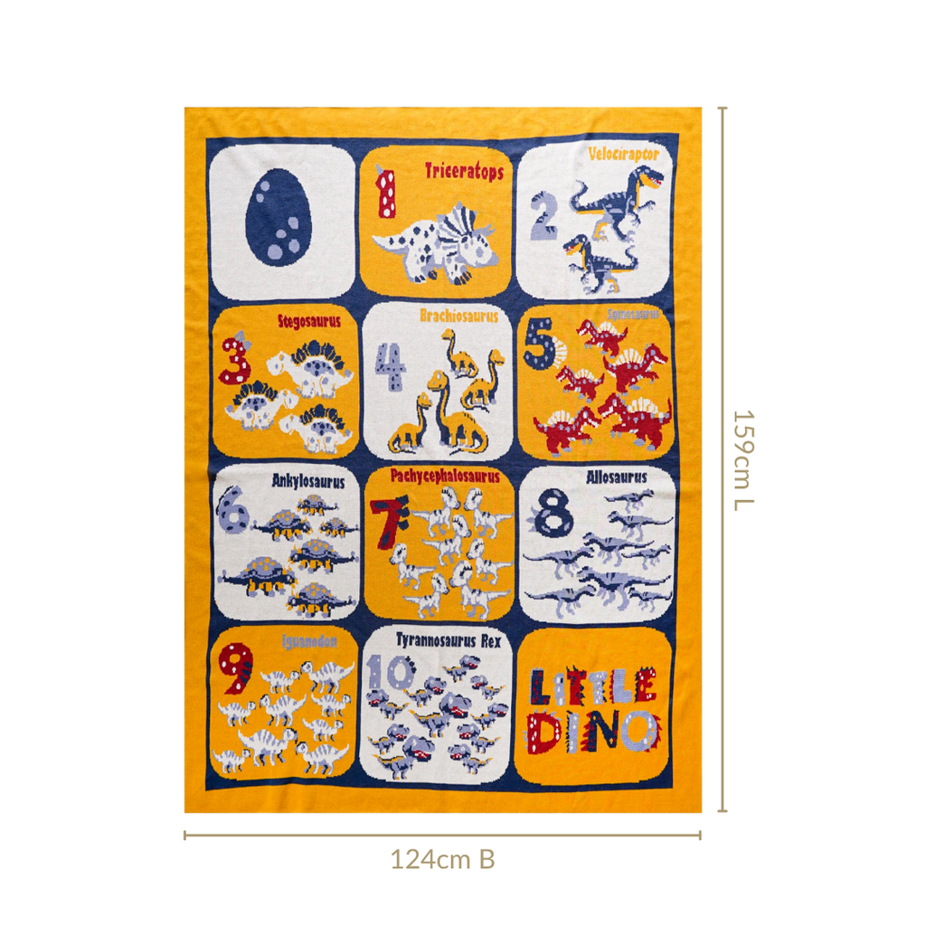 Dinosaur One To Ten Counting Knitted Kids Cotton Throw Blanket 159x124cm Nestasia