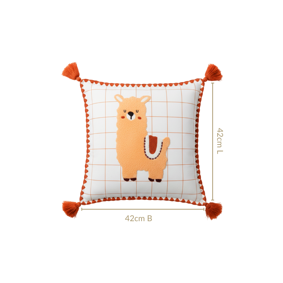Llama Embroidered Cotton Cushion Cover With Tassels 42x42cm Nestasia