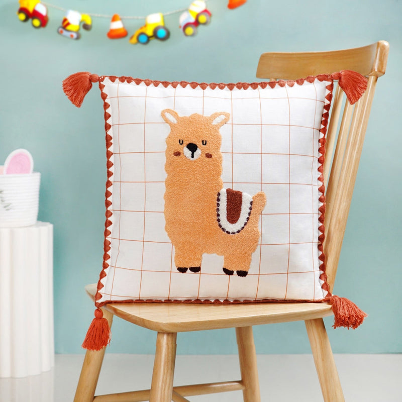 Llama Embroidered Cotton Cushion Cover With Tassels 42x42cm Nestasia