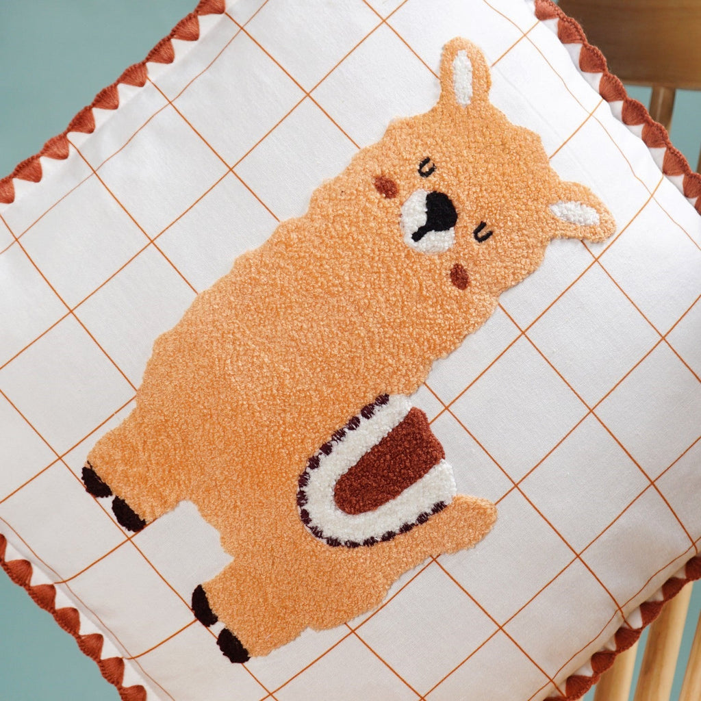 Llama Embroidered Cotton Cushion Cover With Tassels 42x42cm Nestasia
