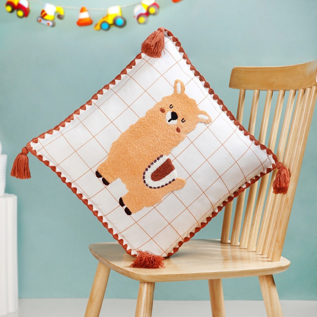 Llama Embroidered Cotton Cushion Cover With Tassels 42x42cm Nestasia