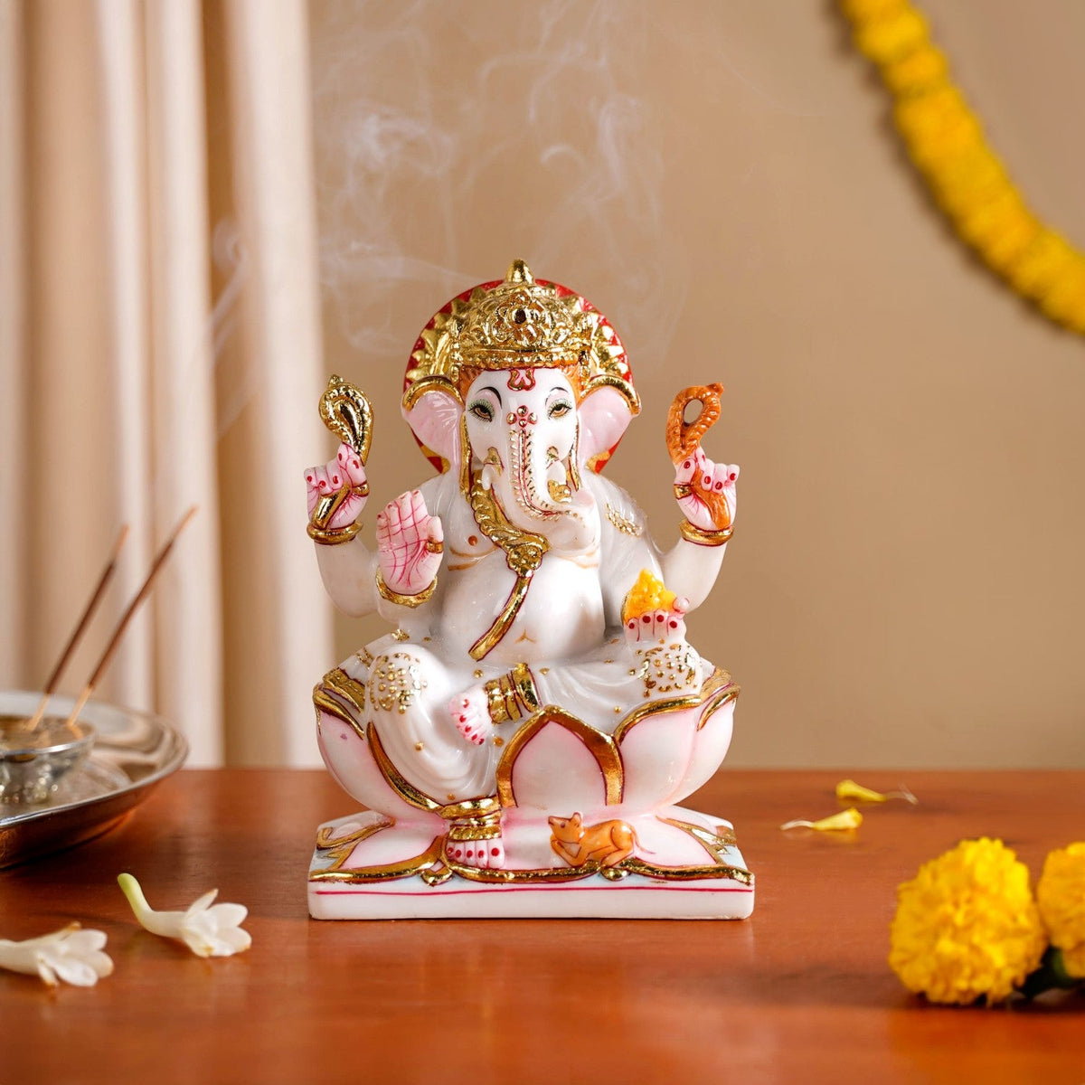 Lord Ganesha On Lotus Idol 17x12cm Nestasia