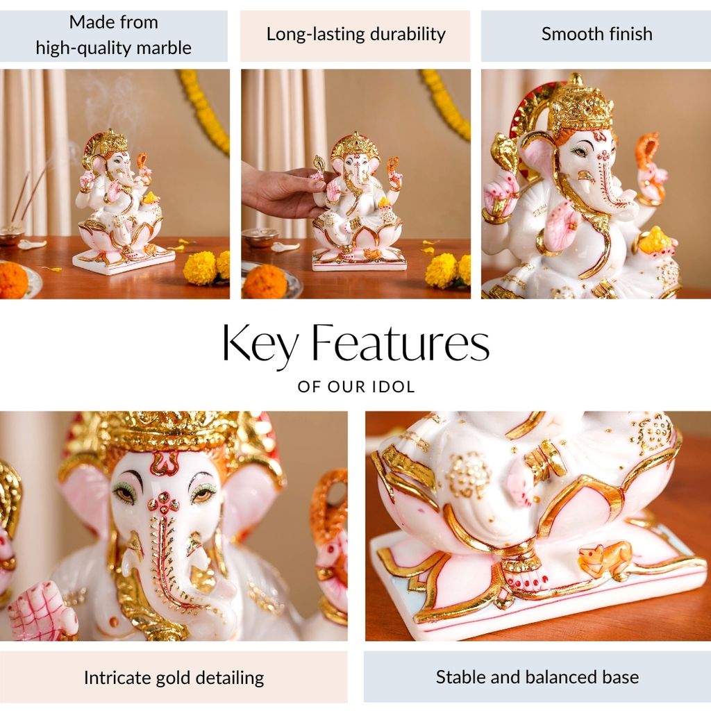 Lord Ganesha On Lotus Idol 17x12cm Nestasia