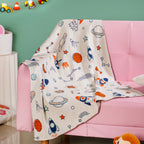 Space Rocket Astronomy Knitted Cotton Throw For Toddlers Small 99x73cm Nestasia