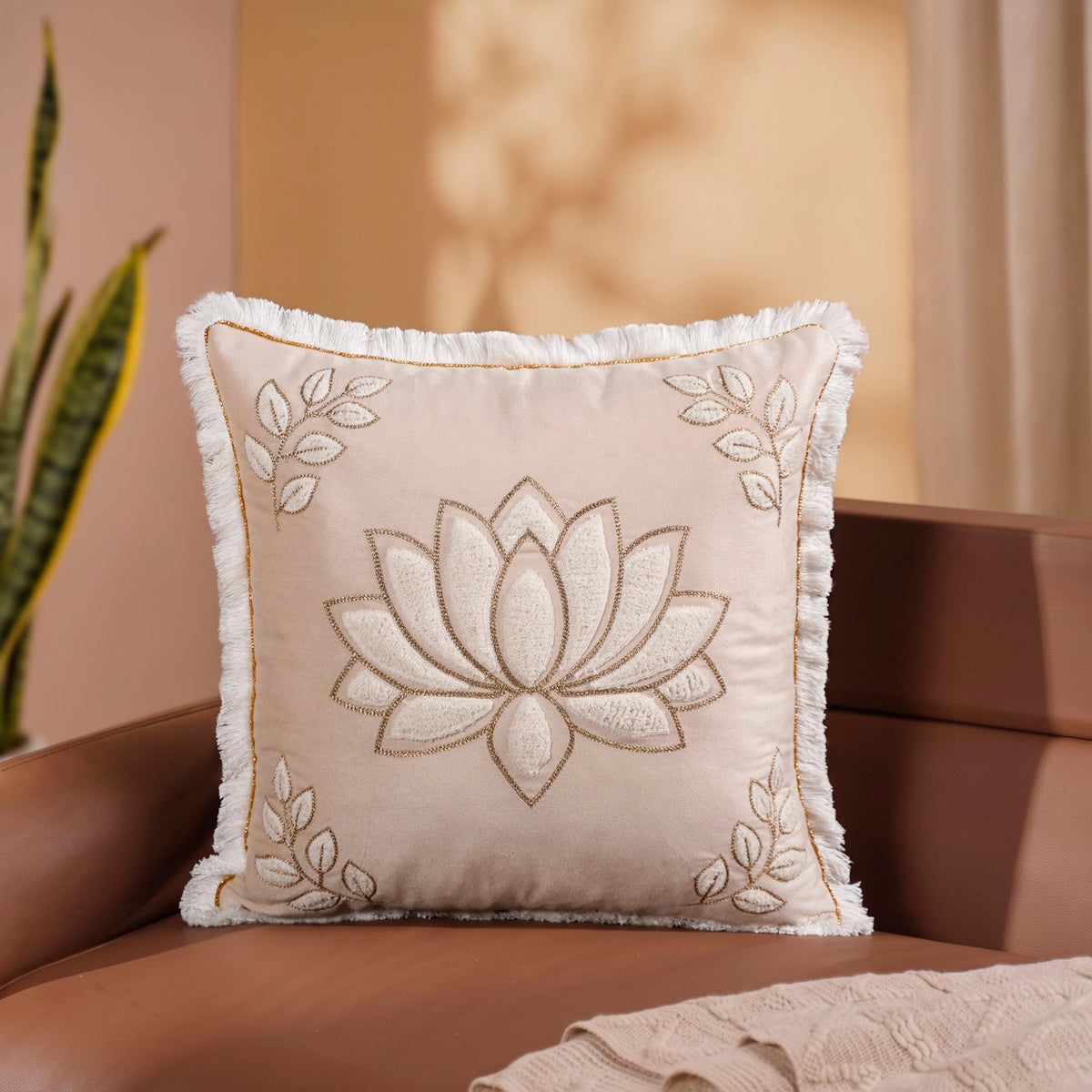 Lotus Embroidered Cushion Cover 40x40cm Nestasia