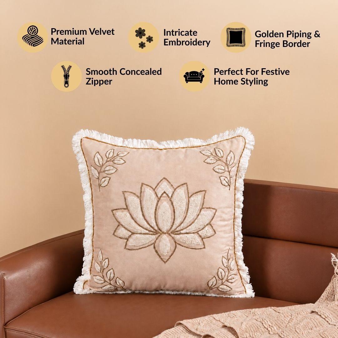 Lotus Embroidered Cushion Cover 40x40cm Nestasia