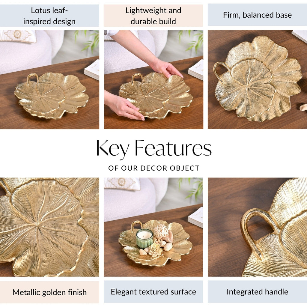 Lotus Leaf Metal Tray In Gold Nestasia