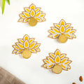 Lotus Tealight Candle Holder Set of 4 White And Yellow Nestasia
