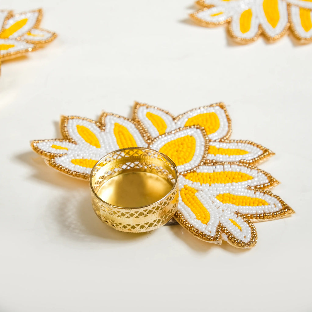 Lotus Tealight Candle Holder Set of 4 White And Yellow Nestasia