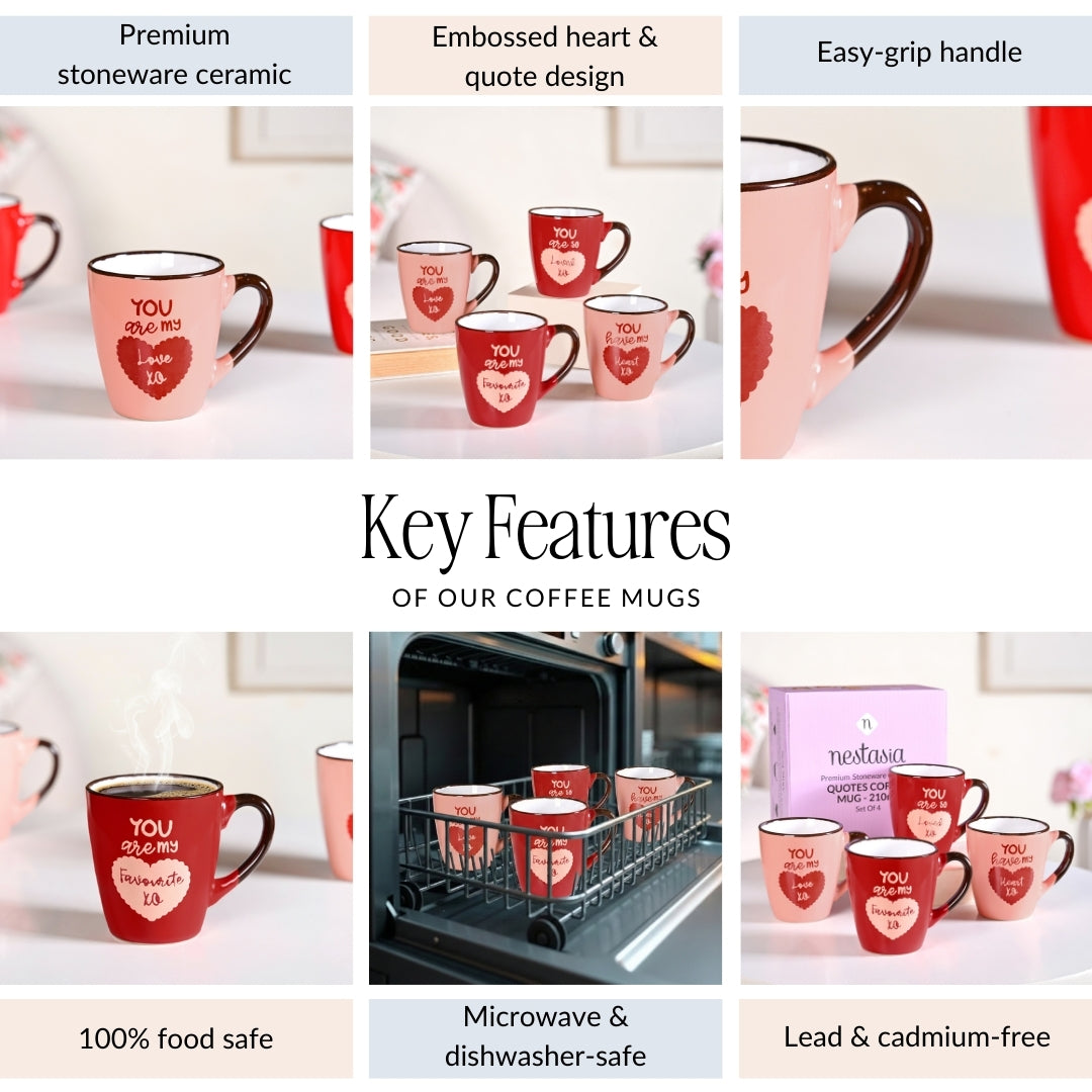 Love Note XO Ceramic Mug Set Of 4 210ml Nestasia