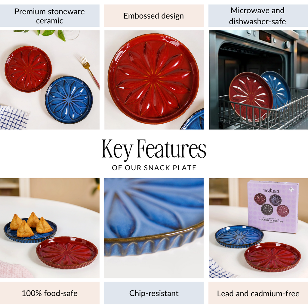 3D Flower Embossed Salad Plate Set Of 2 Red Blue 19cm Nestasia