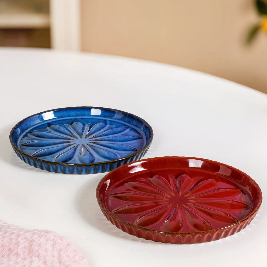 3D Flower Embossed Salad Plate Set Of 2 Red Blue 19cm Nestasia