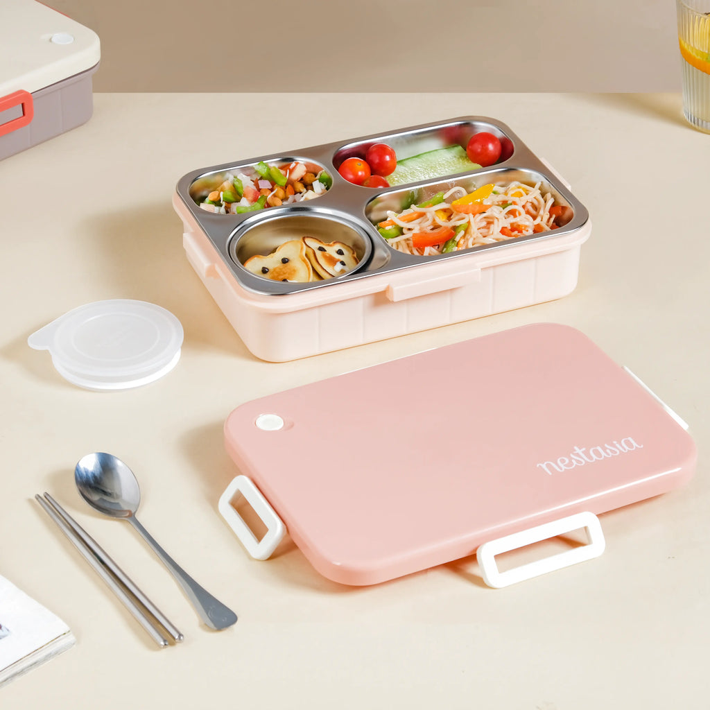 Lunch Box With 4 Compartments Pink 900ml Nestasia