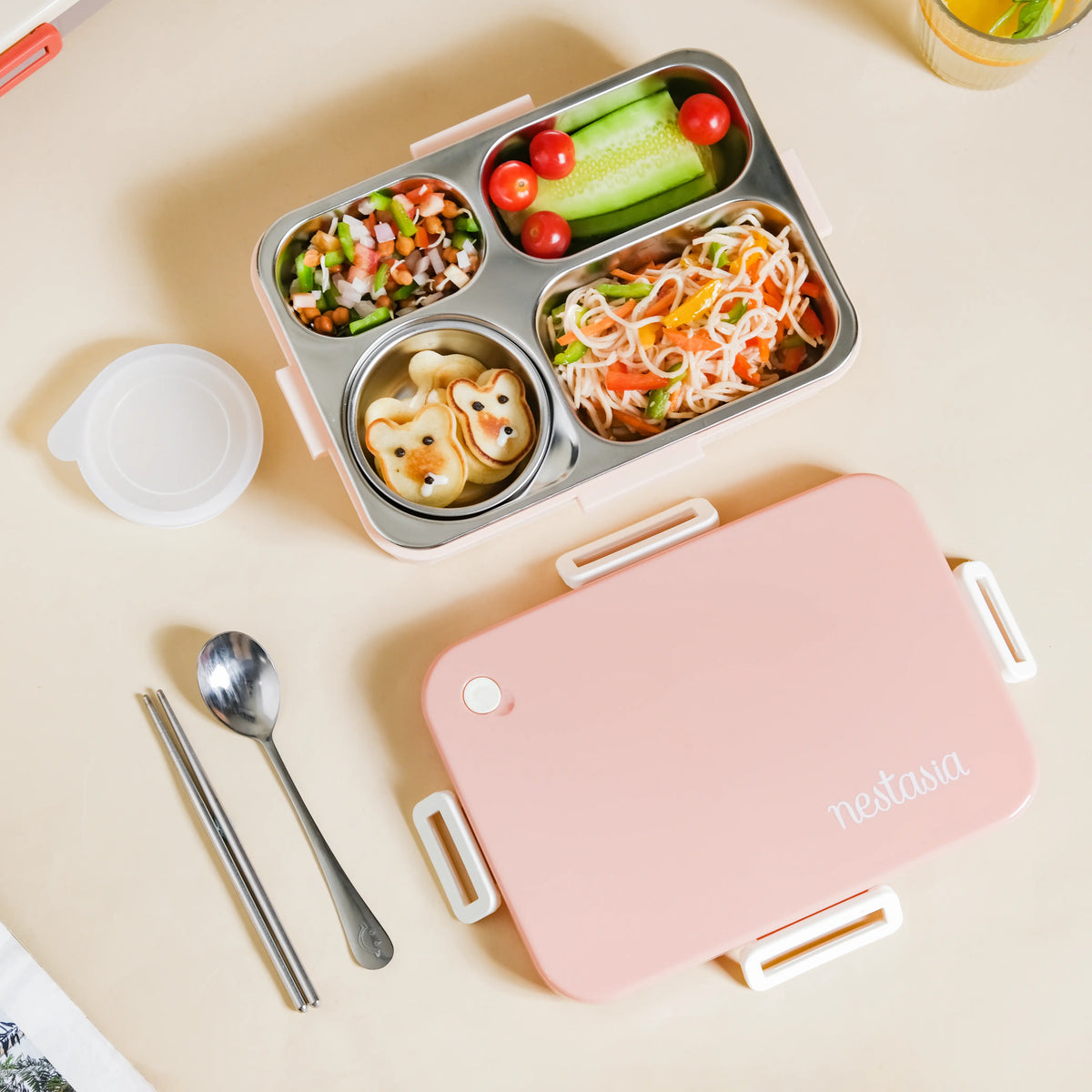 Lunch Box With 4 Compartments Pink 900ml Nestasia