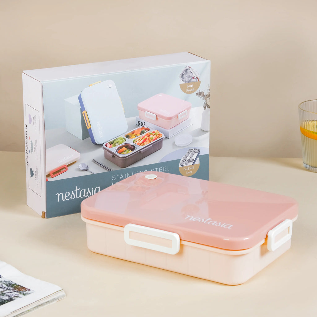 Lunch Box With 4 Compartments Pink 900ml Nestasia