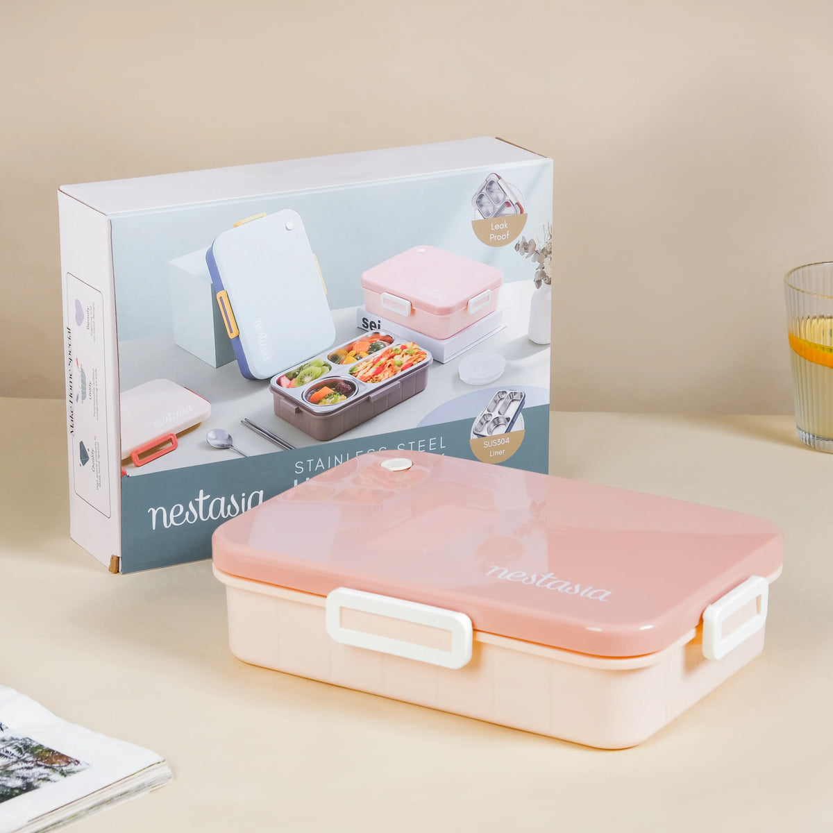Lunch Box With 4 Compartments Pink 900ml Nestasia