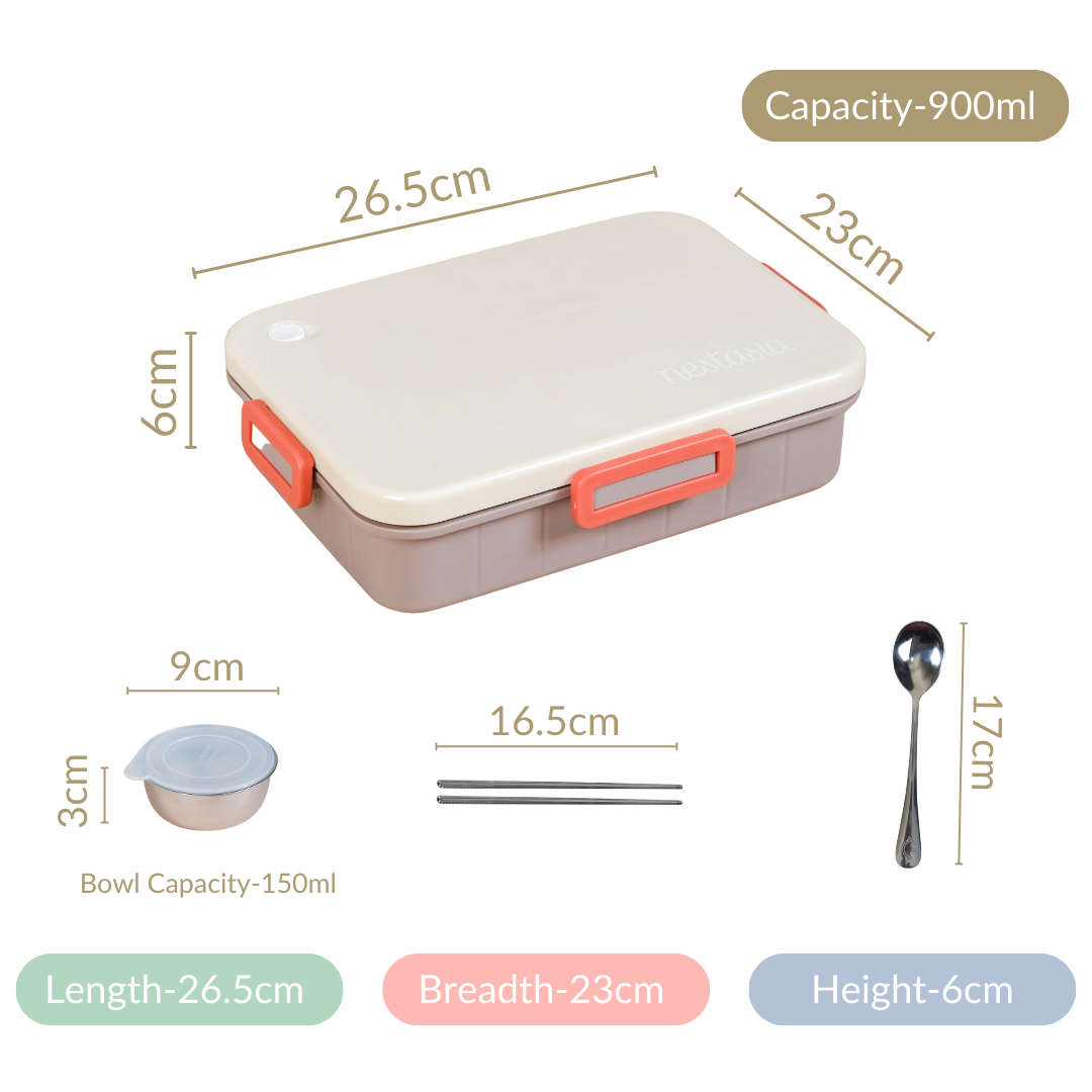 Insulated Bento Lunch Box With 4 Sections 900ml Nestasia
