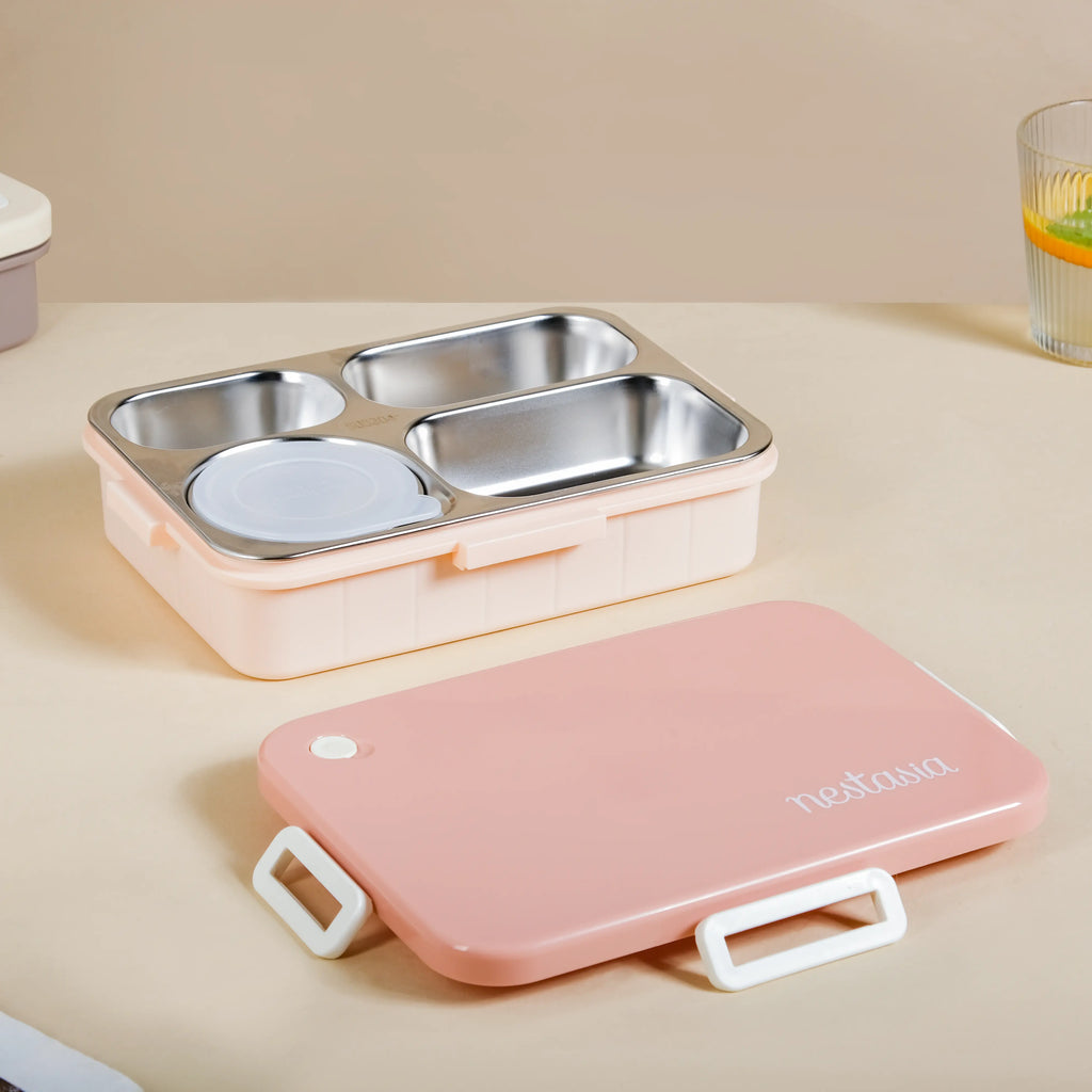 Lunch Box With 4 Compartments Pink 900ml Nestasia