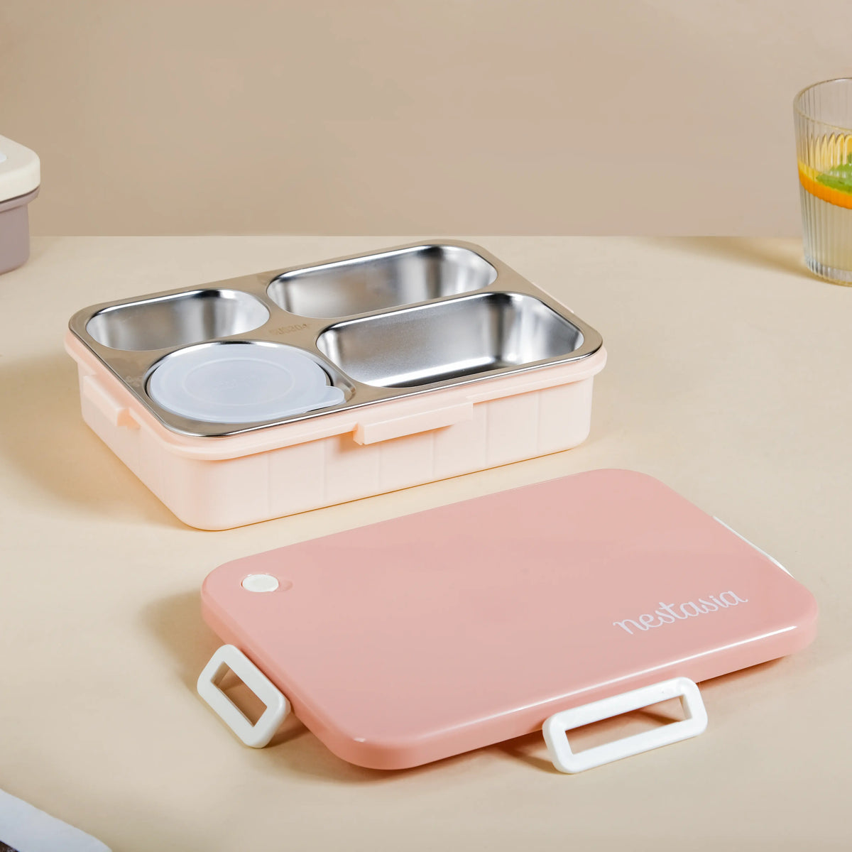Lunch Box With 4 Compartments Pink 900ml Nestasia